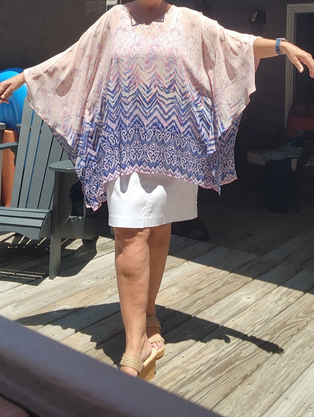Elle Pink and Blue Printed Poncho Top